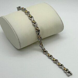 Two-Tone Criss Cross Link Bracelet Silver-tone Gold-tone Polished Secure Clasp